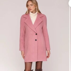 Avec Les Filles Pink Wool Blend Notch Collar Coat